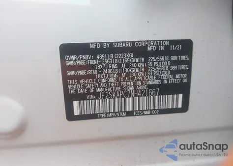 2022 Subaru Forester Limited from USA, damaged, VIN JF2SKAPC7NH421667